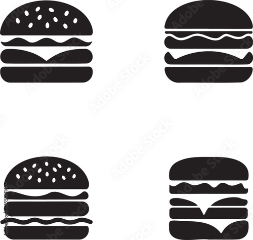 Set of Burger silhouette vector illustration isolated On Transparent Background