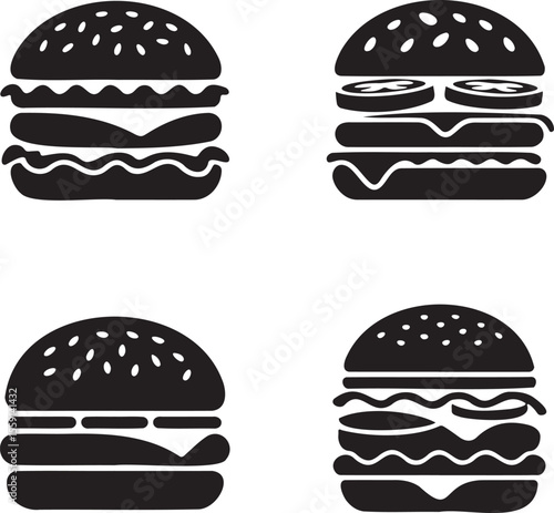 Set of Burger silhouette vector illustration isolated On Transparent Background