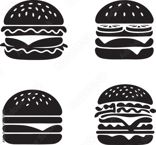 Set of Burger silhouette vector illustration isolated On Transparent Background