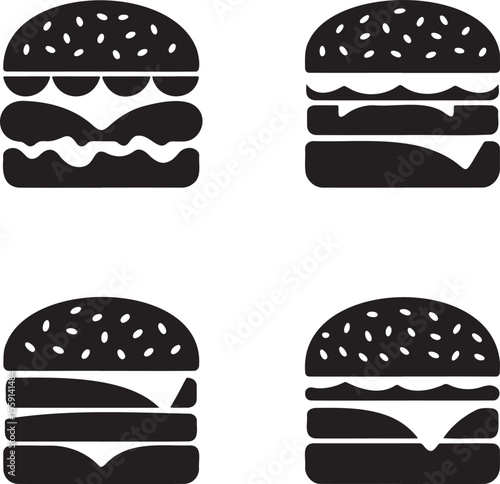 Set of Burger silhouette vector illustration isolated On Transparent Background