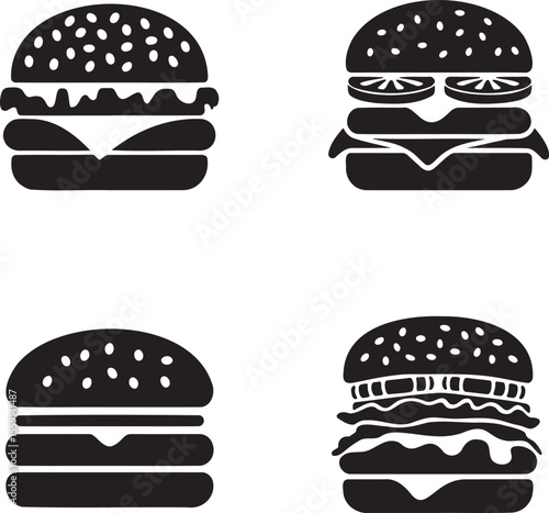 Set of Burger silhouette vector illustration isolated On Transparent Background