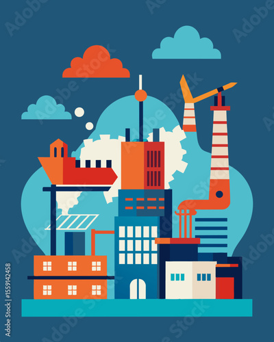 A developing country relying on manufacturing for economic growth struggles to export its goods due to limited infrastructure and technological capabilities resulting in trade. Vector illustration