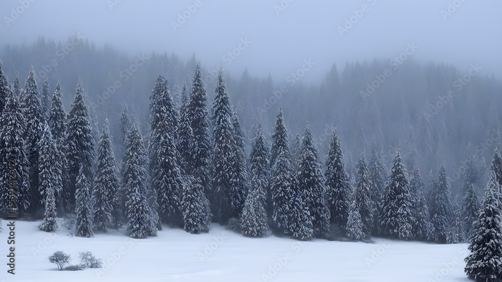 Fototapeta premium Snowy Pine Forest