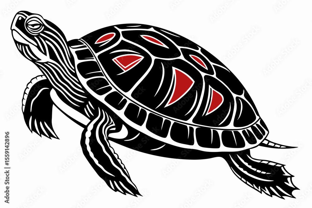 Fototapeta premium red eared slider sihouette black vector
