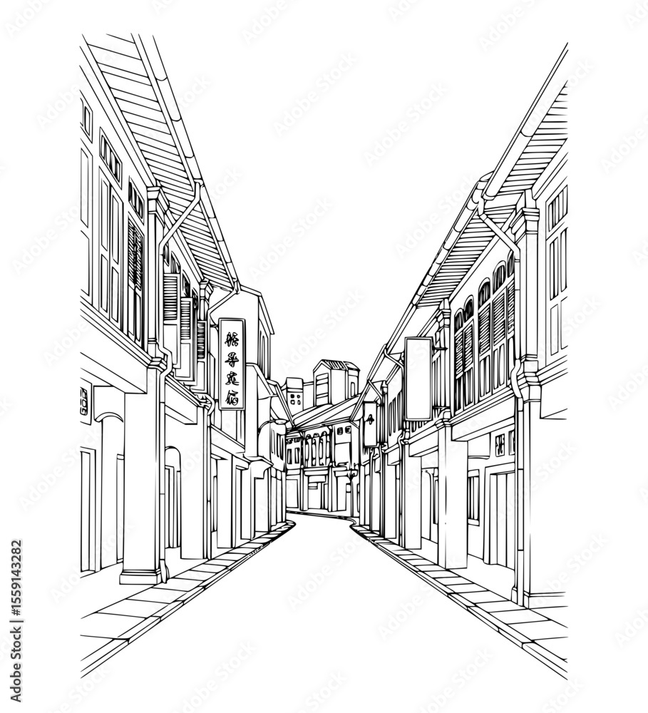 Obraz premium Line Art of Chulia Street, Penang