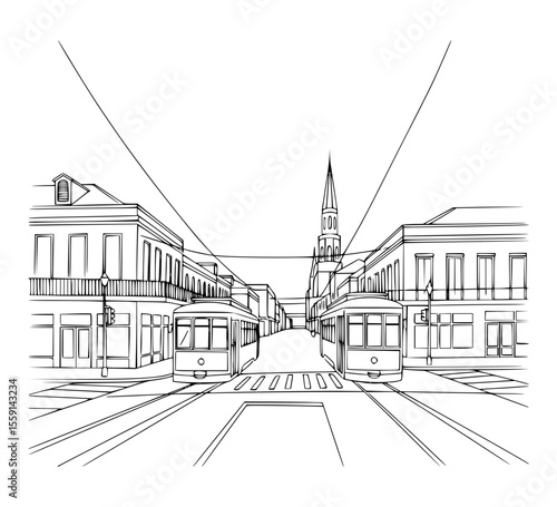 Line Art of Canal Street, New Orleans