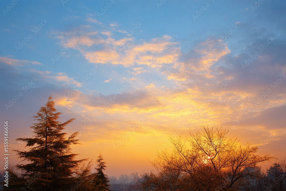 Obraz premium Sunrise Sky with Trees and Clouds