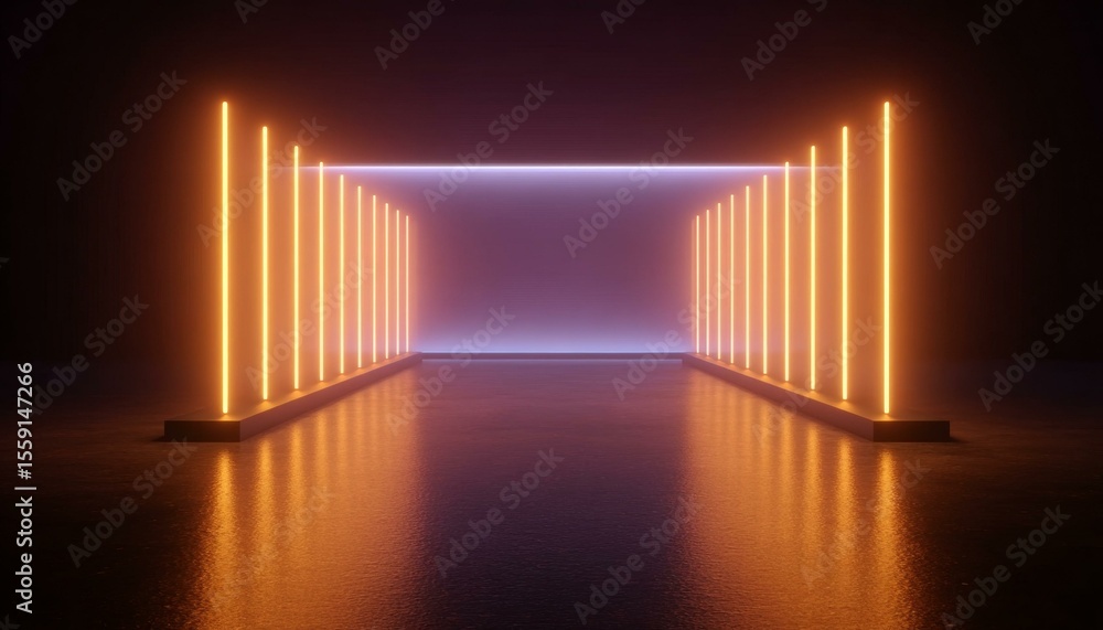 Obraz premium Neon Light Corridor Abstract Scene Design