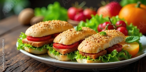 Wallpaper Mural A vibrant spread of healthy and delicious lunch options, featuring fresh salads, sandwiches, and fruit Perfect for office lunches, picnics, or a light meal , summer, workplace Torontodigital.ca