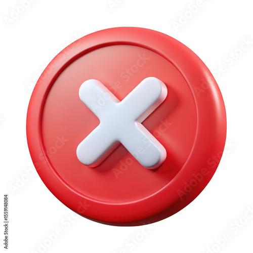 3d red circle cross button isolated on transparent background