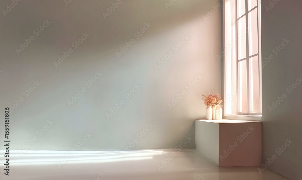 Fototapeta premium Modern Minimalist Interior Scene with Sunlight