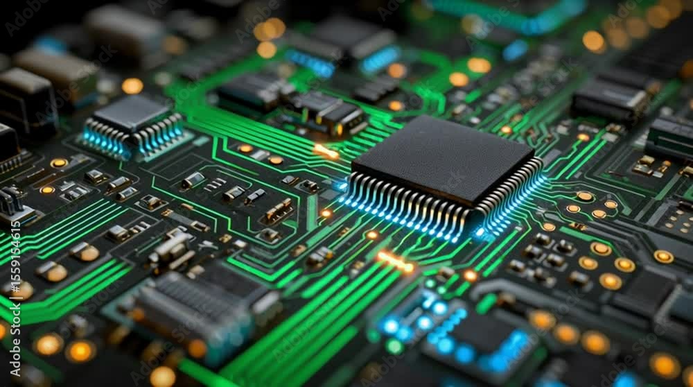 Neon Circuit Board Close Up Microchip Processor Technology Electronics Digital Innovation Neon Circuit Board Close Up Microchip Processor Technology Electronics Digital Innovation