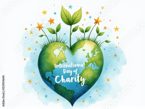 Watercolor Charity Poster with Heart Globe and Plants