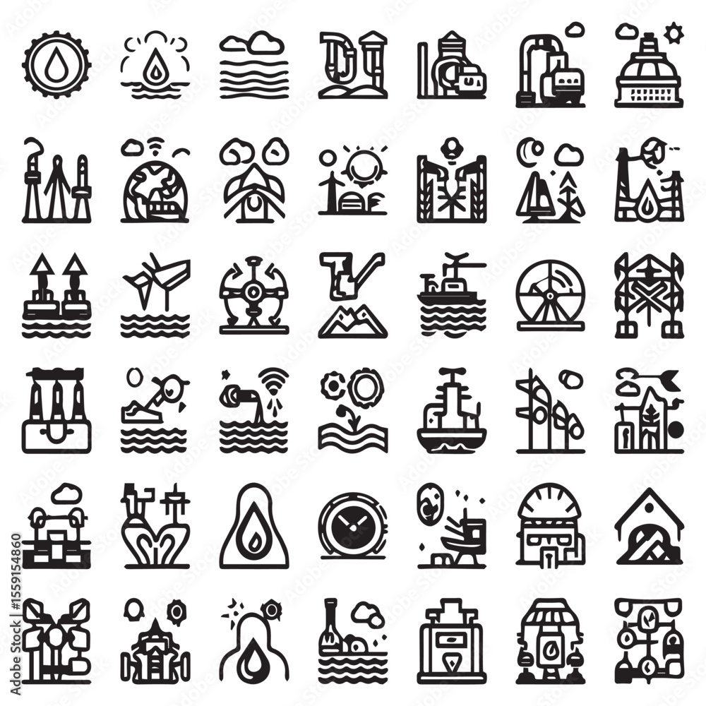 Fototapeta premium Diverse Icons Representing Renewable Energy and Sustainable Resources vector art Adobe Illustrator