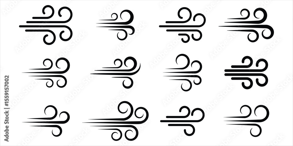 Fotografia wind icon set vector silhouette on white background.