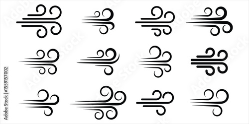 wind icon set vector silhouette on white background.