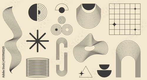 Mid-century inspired abstract vector set featuring minimal geometric shapes and linear art. Modern aesthetic design perfect for wall decor, prints, or interior styling