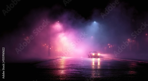 Misty Night Drive Under Neon Lights