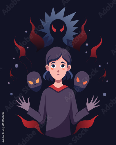 It was almost as if the person was cursed doomed to forever be surrounded by the echoes of negativity that seemed to follow them wherever they went.. Vector illustration