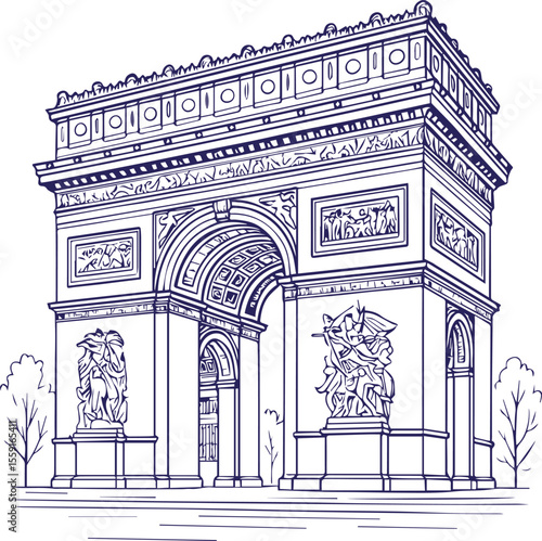 Arc de Triomphe monument in Paris in line art style
