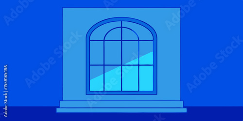 Classic Blue Empty Interior With Window 3D Render