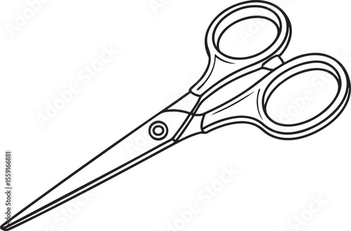 Black and White Line Drawing of Scissors shears cutting