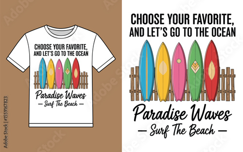 Paradise waves surf t shirt vector illustration