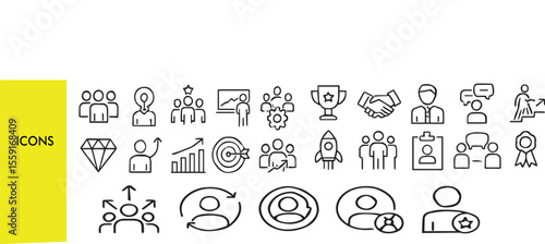 Business Teamwork Icon Set – Meeting, Handshake & HR Symbols