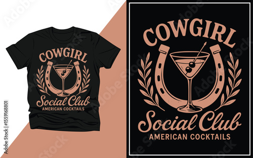 Cowgirl social club american cocktail t shirt vector illustration