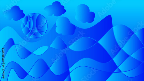 abstract blue background with clouds and a globe