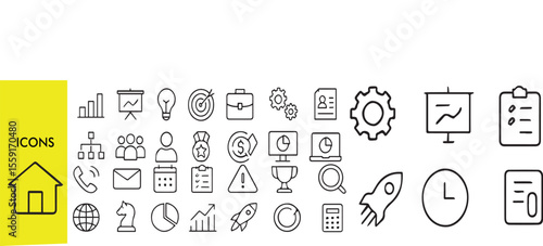 Action Plan Icon Set – Strategy, Tasks & Goal Implementation Symbols