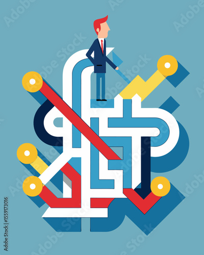 Each new junction in the maze presents a difficult decision adding to the persons mental exhaustion and manipulation.. Vector illustration