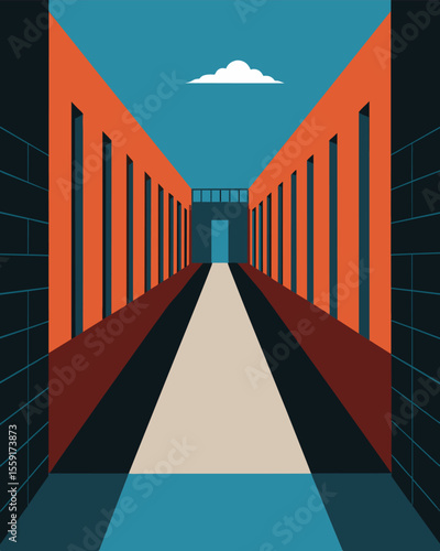 The confinement of a narrow perspective unable to see beyond prison walls.. Vector illustration