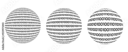 binary numbers ball sphere vector illustration set