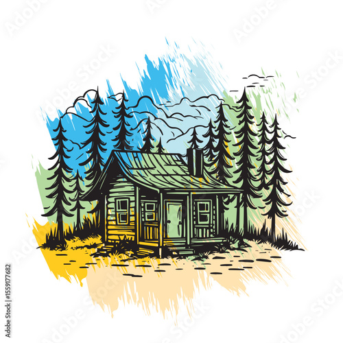 Cozy cabin in the woods or forest farmhouse logotype icon