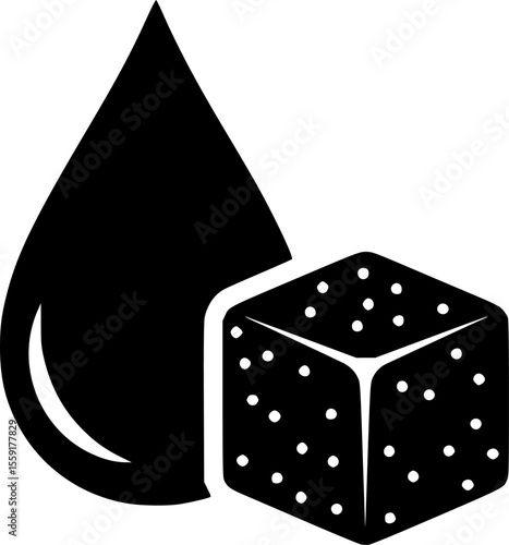 Blood sugar vector icon. Glucose level symbol with blood drop and sugar cube. Medical or diabetes-related sign. Black outline isolated on white background.