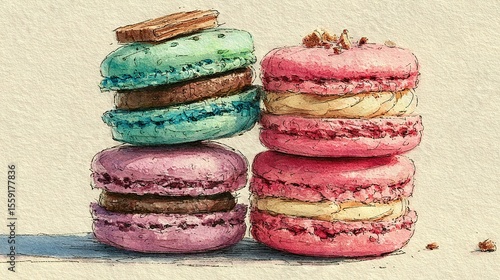   A painting of a stack of macaroni and cheese