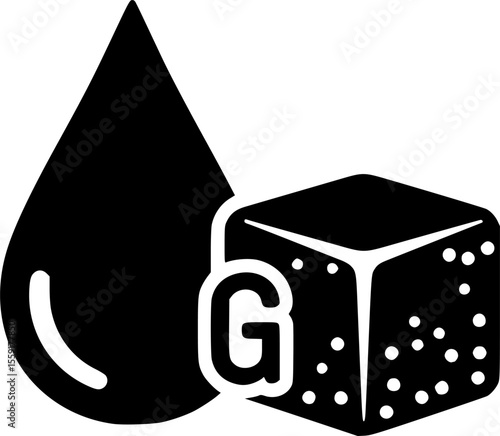 Blood sugar vector icon. Glucose level symbol with blood drop and sugar cube. Medical or diabetes-related sign. Black outline isolated on white background.