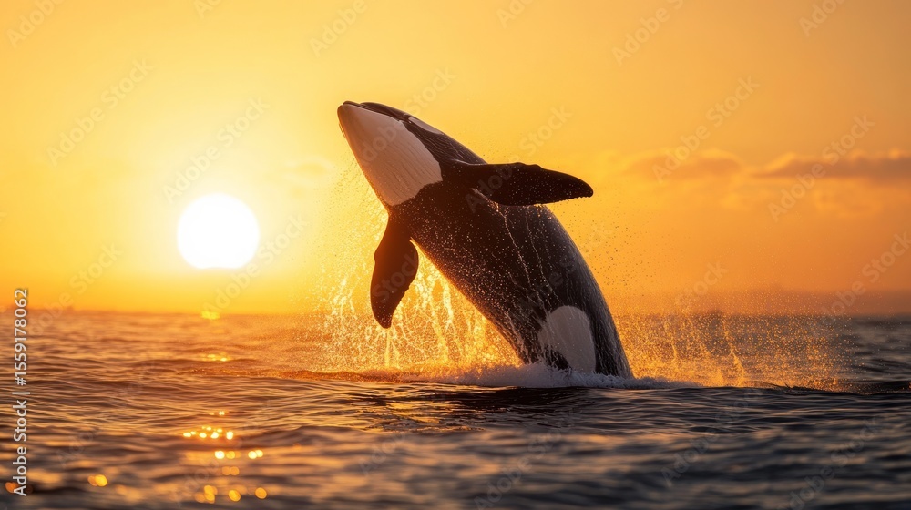 Fototapeta premium Orca leaping at sunrise