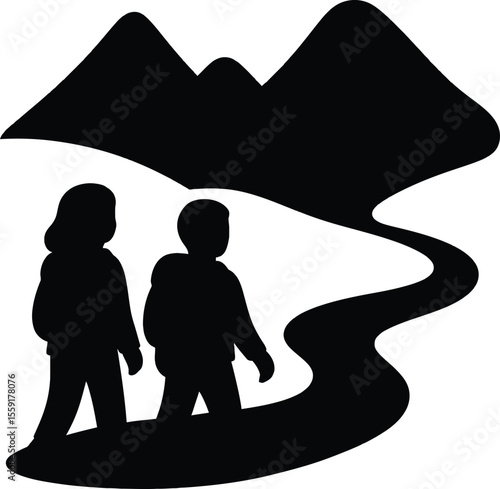 Hiking Adventure Couple Exploring Mountain Trails and Scenic River