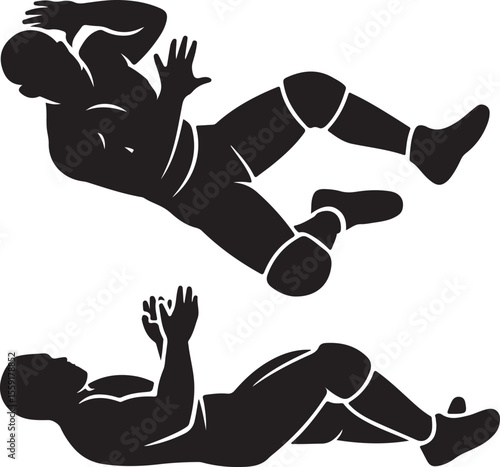 Silhouette illustration of a professional wrestler during a high impact takedown and pin attempt.