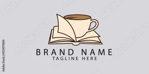 Coffee and book logo design for cafe bookstore library or online learning platform concept idea