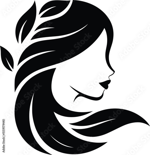 Woman face with leaves logo design for beauty salon spa or wellness center vector graphic design