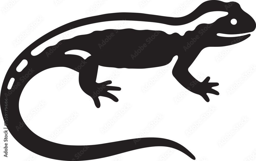 Obraz premium Amphibian artwork black and white salamander, Nature inspired reptile vector art