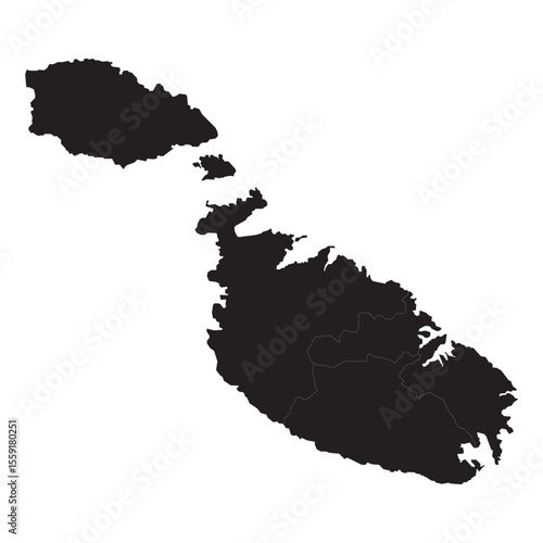 Political and geographical map of Malta with islands, administrative divisions, roads, and urban areas

