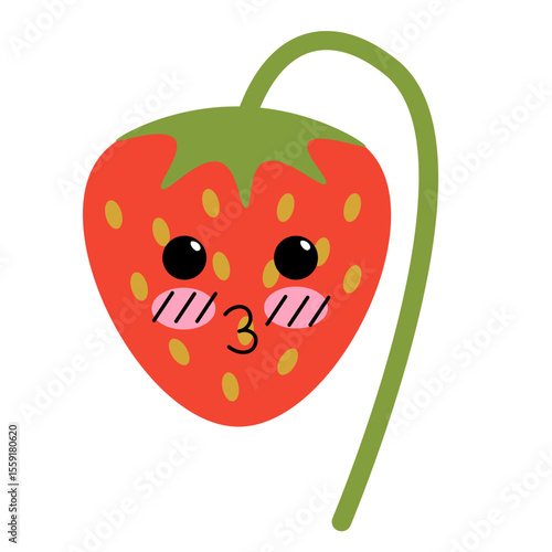 strawberry kawaii character in doodle style. elements for mascot decor postcard design print sticker poster background