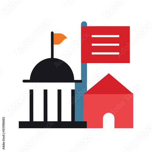 vector illustration of  flag and document icons governmental assembly