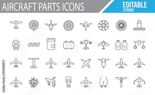 Aircraft Parts and Aviation Icons for Flight Systems, Maintenance, and Design