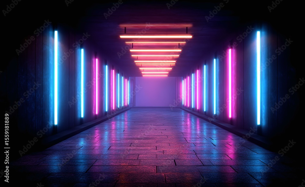 Neon Tunnel Corridor Futuristic Abstract Background Neon Tunnel Corridor Futuristic Abstract Background