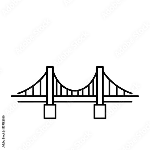 A simple line drawing of a bridge with a dollar sign floating above it on a white background